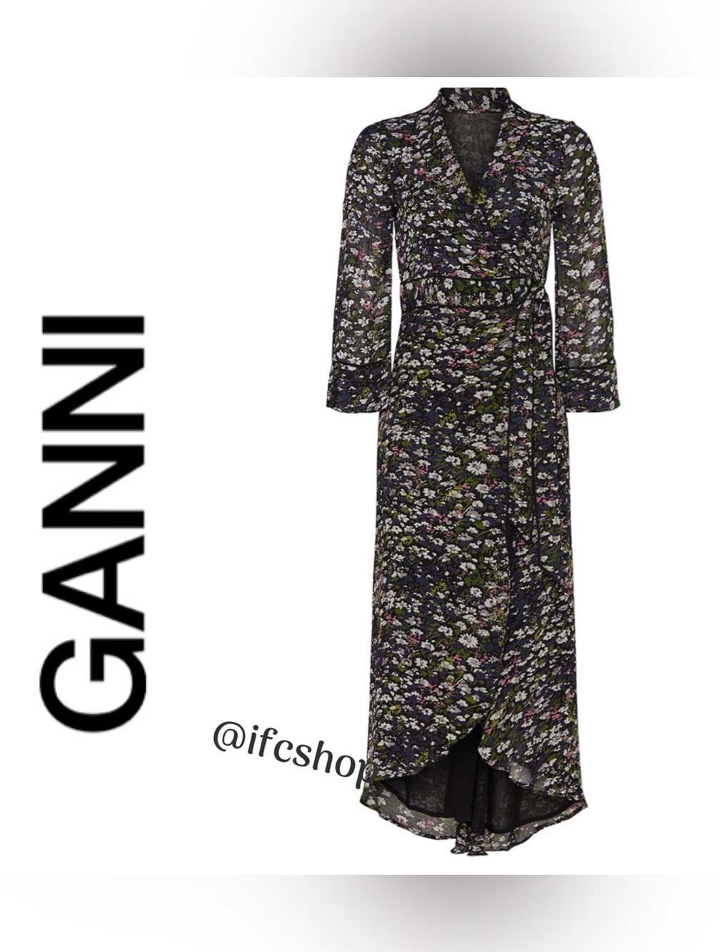 NWT Ganni Floral Georgette Wrap Dress